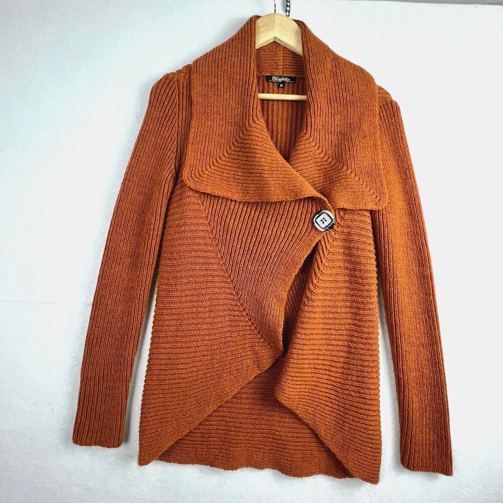 Elisabetta M Mohair/Wool Asymmetric Cardigan Sweater Made In Italy Burnt Siena